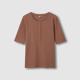 JAJU 여 코튼 립 헨리넥 5부 티셔츠 J116201097071