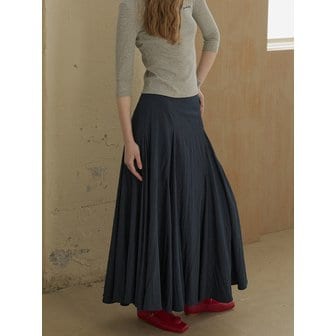 그린버터 Flare Section Long Skirt (Navy)
