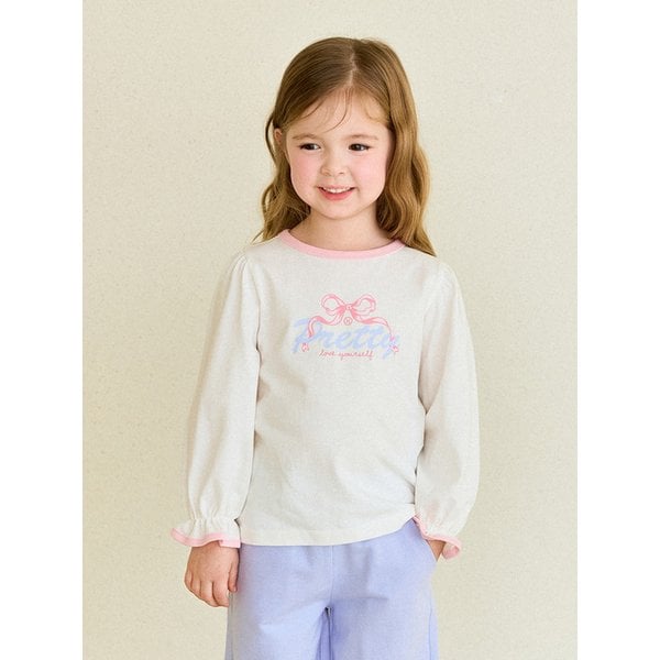 핑크배색리본블라우스티셔츠