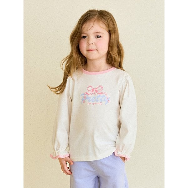 핑크배색리본블라우스티셔츠