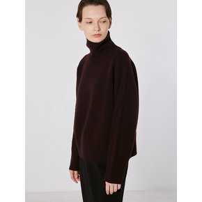 TOF CABLE LINE CASHMERE TURTLENECK KNIT WINE BLACK