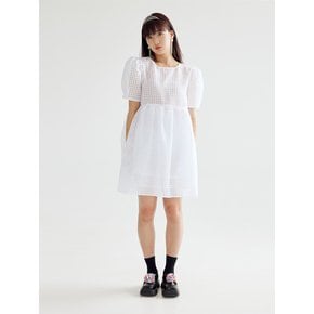 CHECK VOLUME MINI DRESS - WHITE