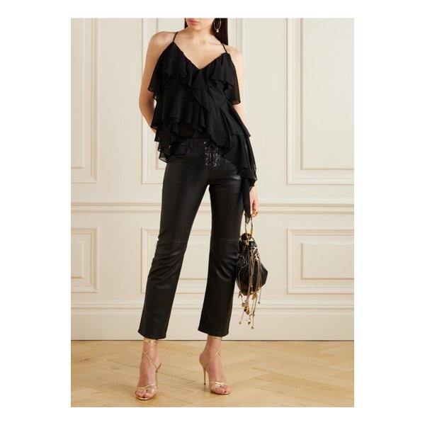 바넬 레이스업 가죽 스트레이트 팬츠 블랙 1647597357879076