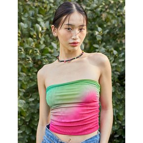 TG MESH MIAMI PRINT SHIRRING TUBE TOP_T316TP109