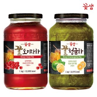  꽃샘 꿀 오미자차 1KG +꿀 청귤차 1KG (과일청)