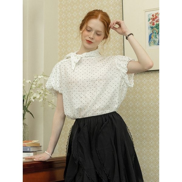 DD_Polka dots ribbon top_WHITE