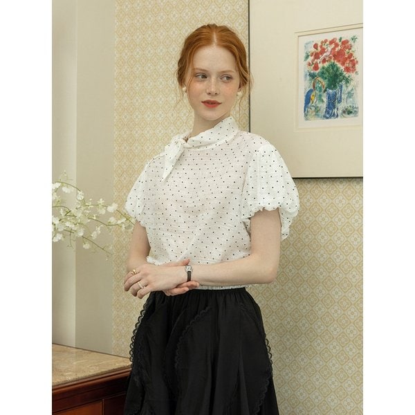 DD_Polka dots ribbon top_WHITE