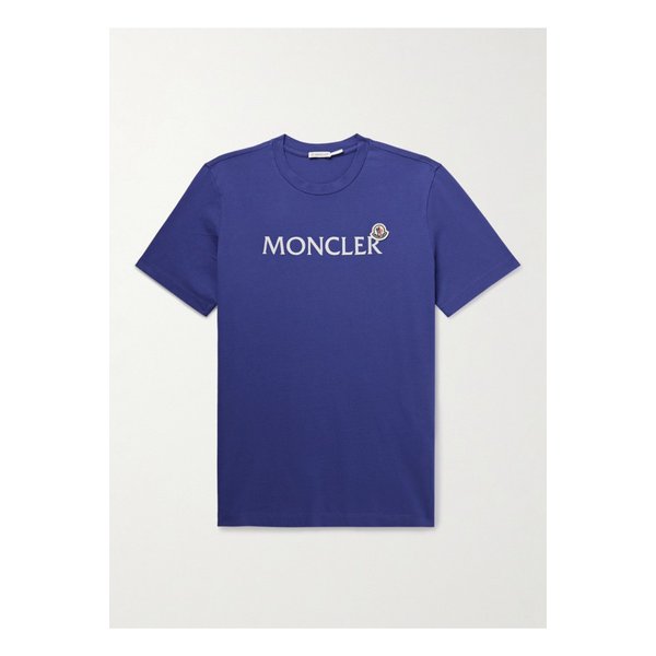 몽클레어 로고 플록 아플리케 코튼 저지 티셔츠 블루 1647597356776955