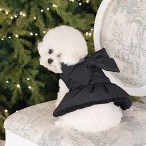 강아지패딩 블랙 리본 겨울원피스