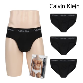 Calvin Klein CK 언더웨어 남자 삼각 팬티 3개세트 힙 브리프 블랙 U2661G-XWB
