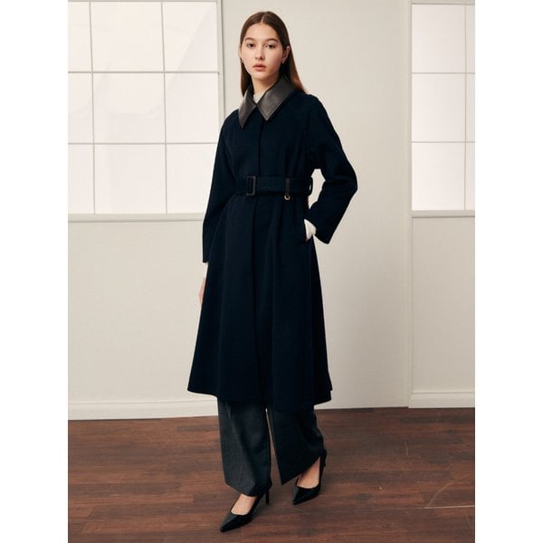 [파주점] 레더 칼라 울 캐시미어 롱 코트 JPAA0CT049