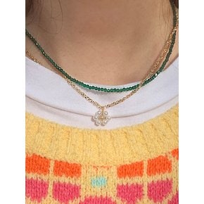 (2set)Green & Pearl Flower Necklace