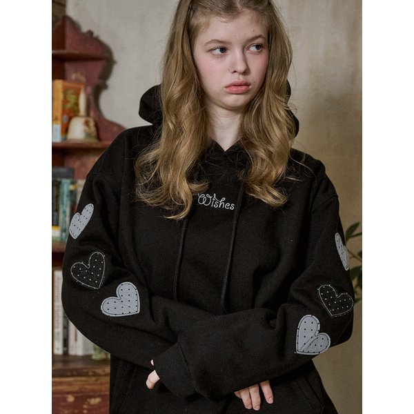 위시스타 코듀로이 패치 후드티 블랙