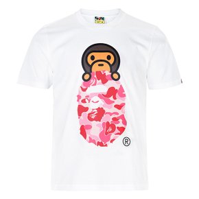 26SS 화이트 핑크 ABC 카모 마일로 온 에이프 헤드 티셔츠 002TEM302012L WHITE PINK