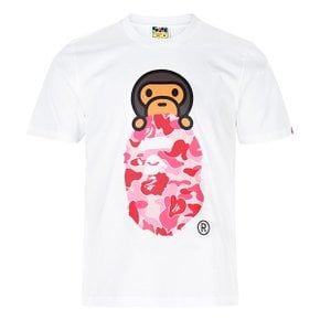 26SS 화이트 핑크 ABC 카모 마일로 온 에이프 헤드 티셔츠 002TEM302012L WHITE PINK