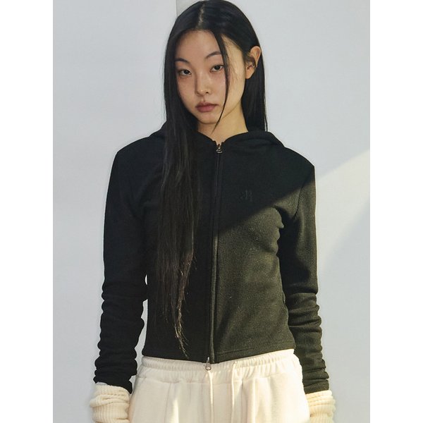 R LOGO SLIM ZIP UP HOODIE [BLACK]