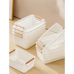 깔끔한 화이트 손잡이 바구니 슬림 플라스틱 수납함