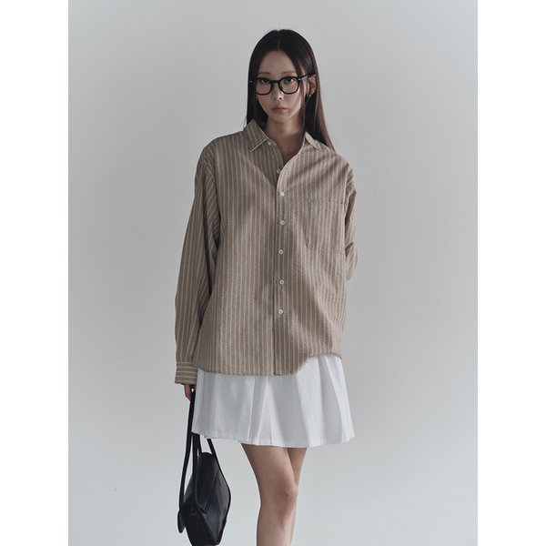 오트 스트라이프 셔츠_Brown