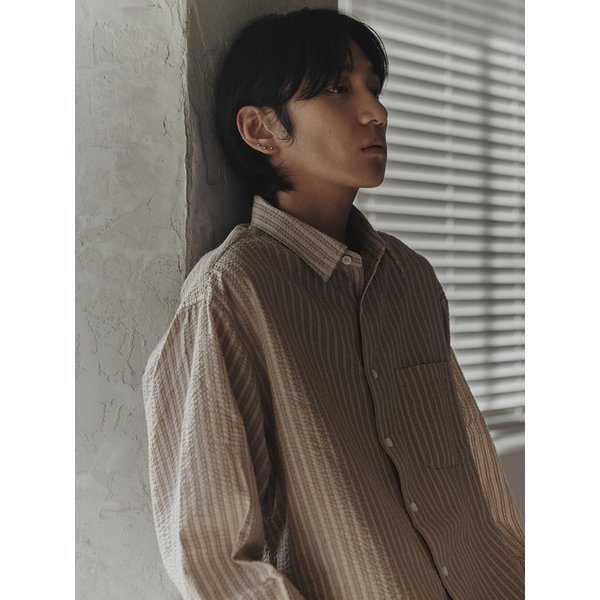 오트 스트라이프 셔츠_Brown