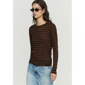 Massimo Dutti 마시모 두띠 긴소매 스트라이프 티셔츠 - 상의 다크 브라운 8064678