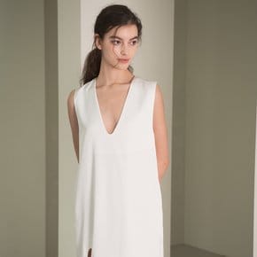 YY_V-neck sleeveless dress_WHITE