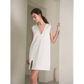 YY_V-neck sleeveless dress_WHITE