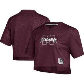 3840773 Adidas Womens adidas Red Mississippi State Bulldogs Primegreen V-Neck Cropped Jers