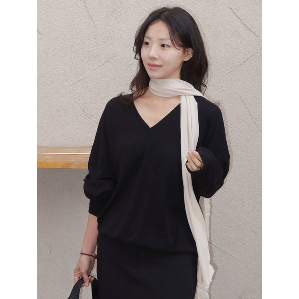 [단독]SITP5274 브이넥 가오리 컴포트 티셔츠_Black