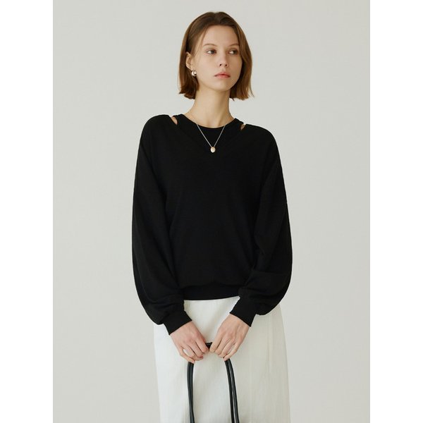 [단독]SITP5274 브이넥 가오리 컴포트 티셔츠_Black