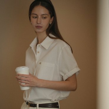 노운베러 Roll up stripe half sleeve shirt_Ivory