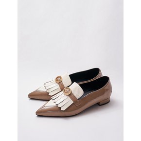 pointed toe flat shoes mocha beige&white