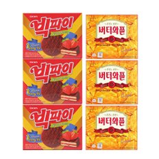 크라운 버터와플 316g x3개 + 크라운 빅파이딸기 216g x3개