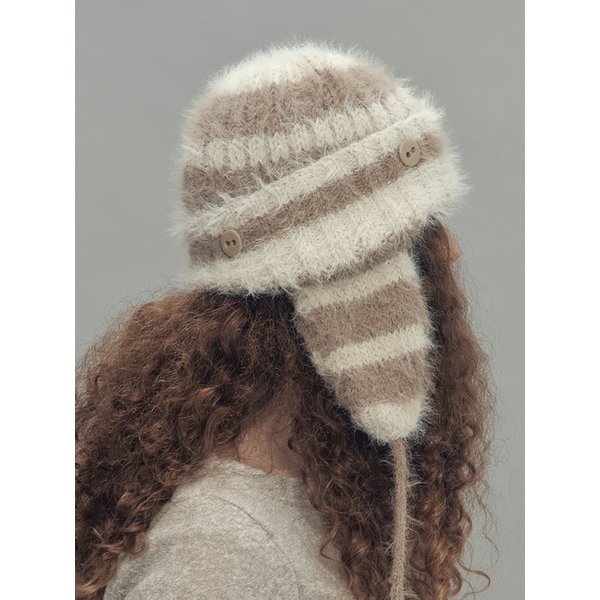 투웨이 이어플랩 비니 스트라이프 베이지믹스