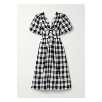 씨뉴욕 개더 깅엄 코튼 포플린 미디 드레스 멀티컬러 46376663162873848