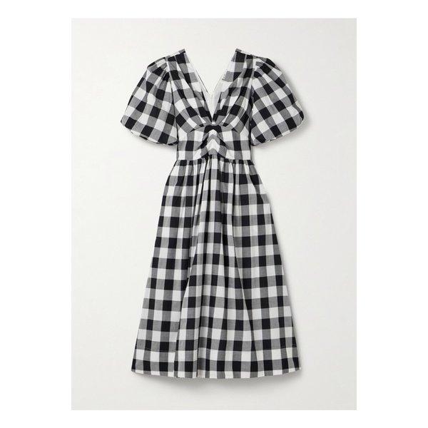 개더 깅엄 코튼 포플린 미디 드레스 멀티컬러 46376663162873848