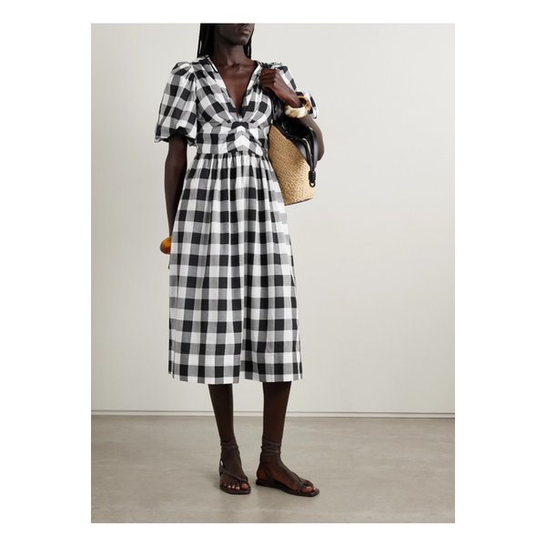 개더 깅엄 코튼 포플린 미디 드레스 멀티컬러 46376663162873848