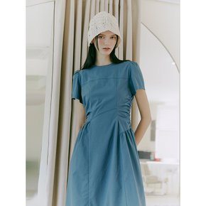 Side Shirring Dress, Blue Green