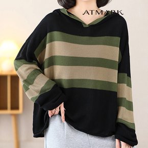 ATMARK 드롭숄더배색패턴후드니트_AA46KN046G