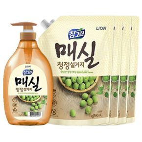 참그린 매실 1kg 용기 x 1개 + 1kg 리필 x 4개 / 주방세제