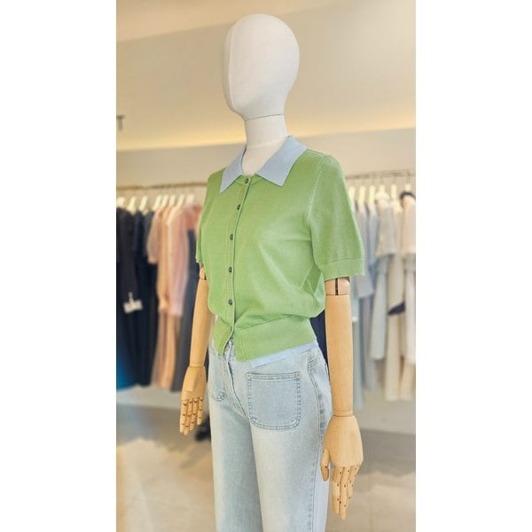 [여주점] [JJ 지고트] 여성 배색 칼라 크롭 니트 GS5A1POJ21