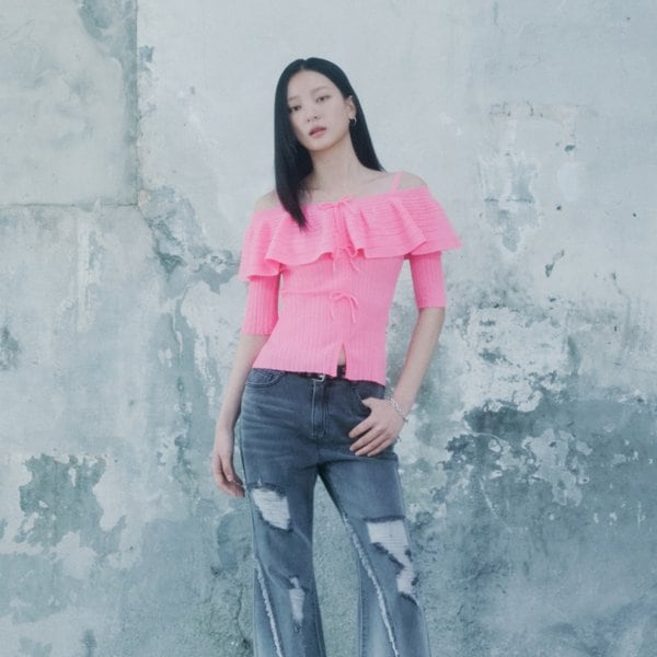 [시흥점] 여성 러플 리본 포인트 반팔니트 (ES2KH960)