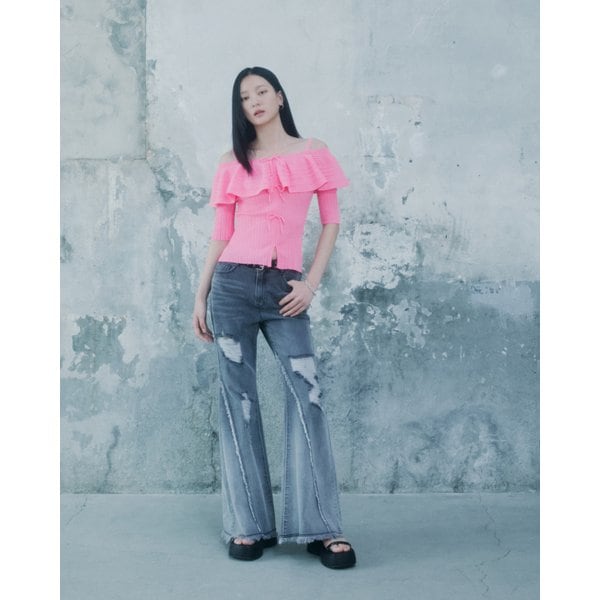 [시흥점] 여성 러플 리본 포인트 반팔니트 (ES2KH960)