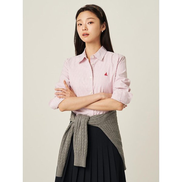 [Essential] 옥스포드 스트레치 스트라이프 레귤러핏 셔츠  레드 (BF5864E026)