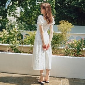 HEART NECK PLEATS DETAIL DRESS_WHITE