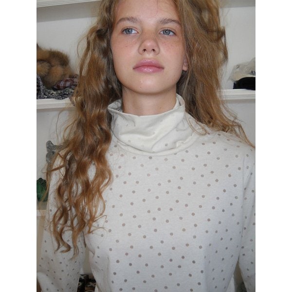 Sheer Dotted Turtleneck, Cream