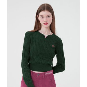 키르시 SMALL CHERRY CABLE CROP KNIT [GREEN]