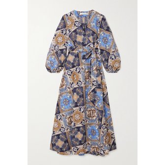 짐머만 올라잇 벨트 프린트 코튼 미디 랩 드레스 블루 1647597326793179