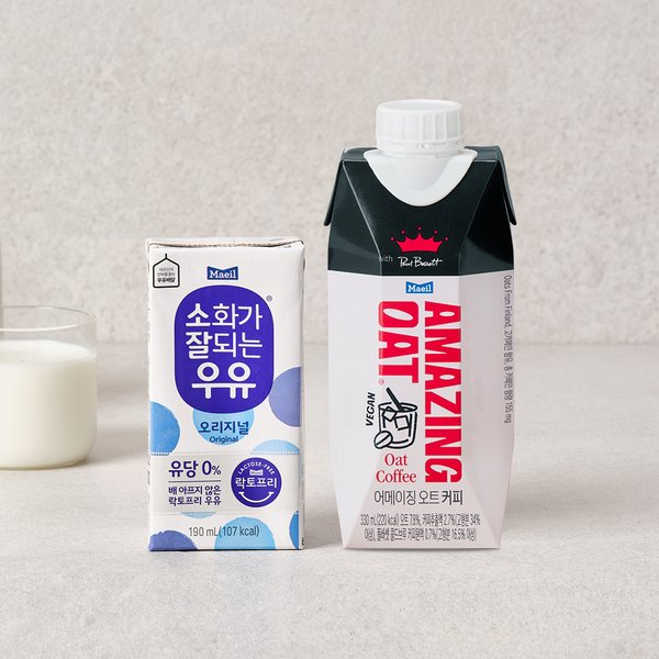 [속편한 아침] 어메이징 오트 커피330ml 12입 +소화가 잘되는 우유 오리지널 190ml 24입