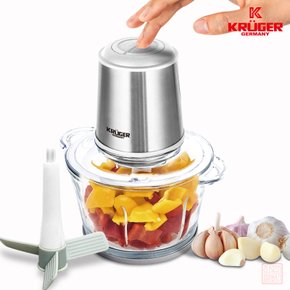 2L 대용량 멀티 전동 다지기 초퍼 유리 + 스텐볼 야채 고기 마늘 양념 분쇄기 거품기 박피기 쵸퍼 믹서기