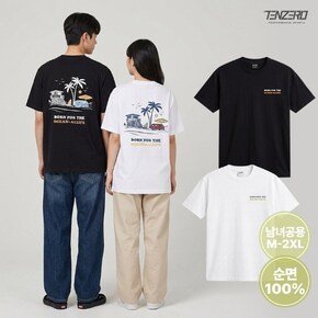 (U)텐제로 남녀공용 순면 오션알리페 오버핏 나염프린팅 반팔면티셔츠 S2605MT-03C